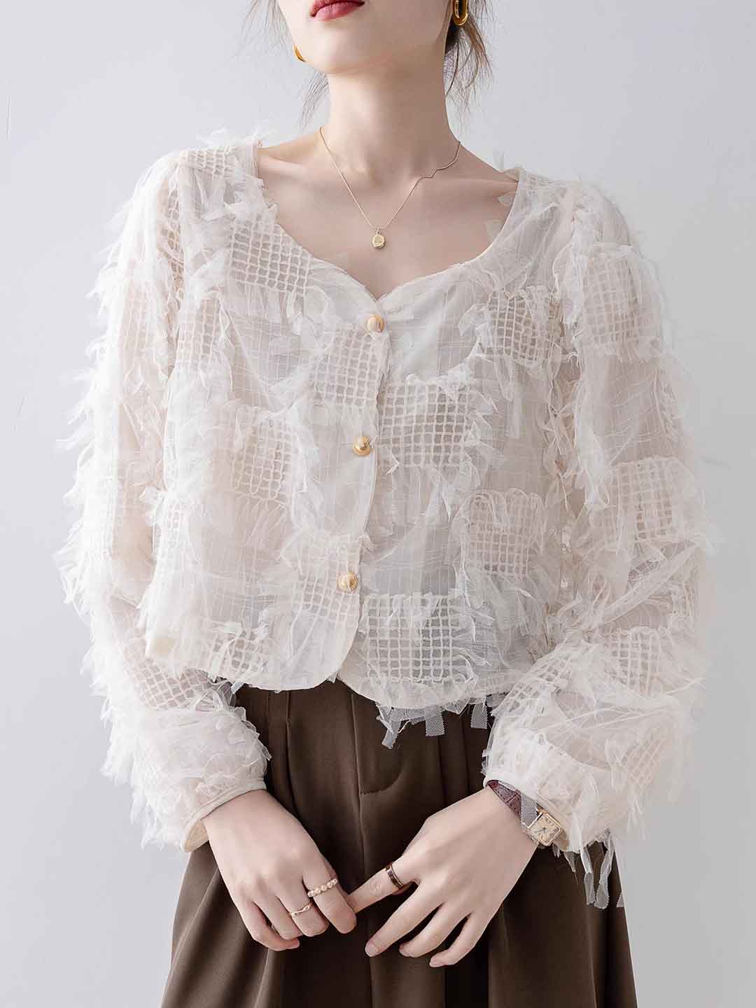 Blusa in Tulle con Fiori 3D | Elegante & Romantica | Perfetta per Occasioni Speciali