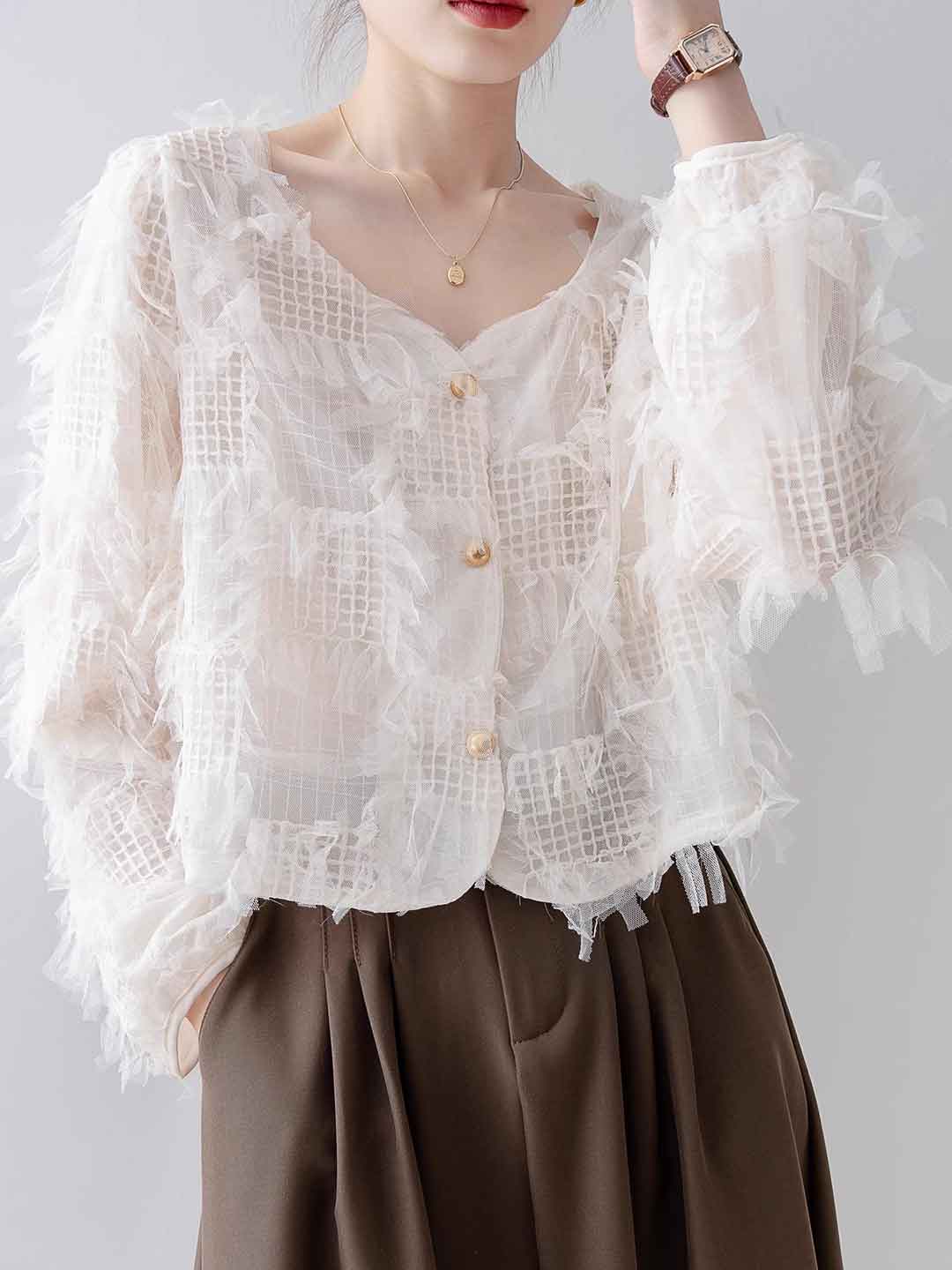 Blusa in Tulle con Fiori 3D | Elegante & Romantica | Perfetta per Occasioni Speciali