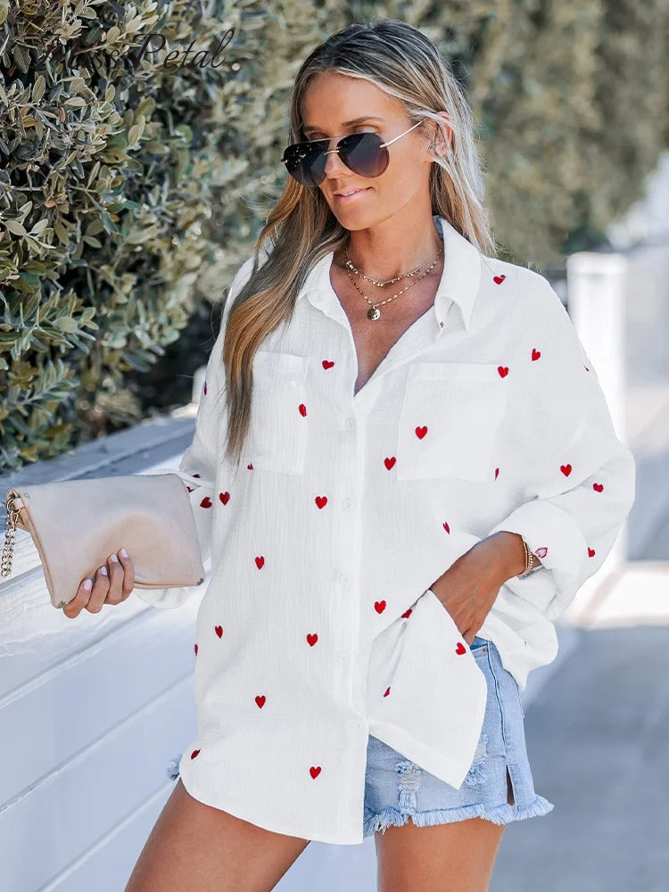 Camicia Oversize con Cuori | Misto Cotone | Casual & Chic