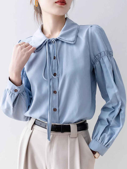 Camicia in Raso con Fiocco | Elegante & Sofisticata | Perfetta per Ufficio & Occasioni Speciali