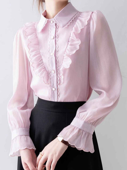 Camicia in Chiffon con Volant | Elegante & Romantica | Perfetta per Ogni Occasione