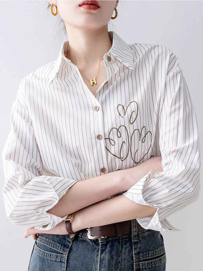 Camicia a Righe con Ricamo | Elegante & Casual | Stile Raffinato