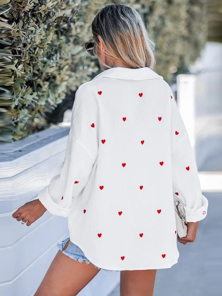 Camicia Oversize con Cuori | Misto Cotone | Casual & Chic