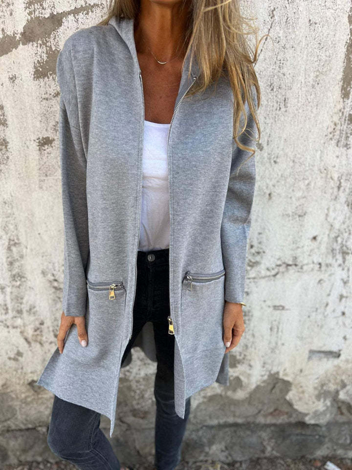 Cappotto Lungo con Zip | Comodo & Versatile | Perfetto per le Mezze Stagioni