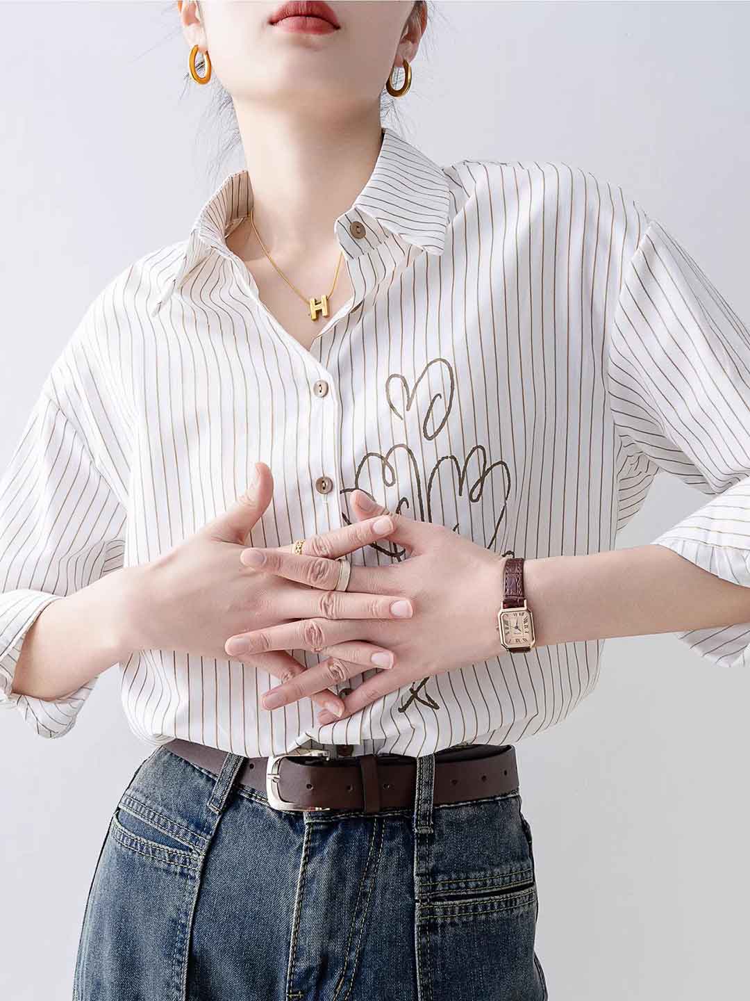 Camicia a Righe con Ricamo | Elegante & Casual | Stile Raffinato