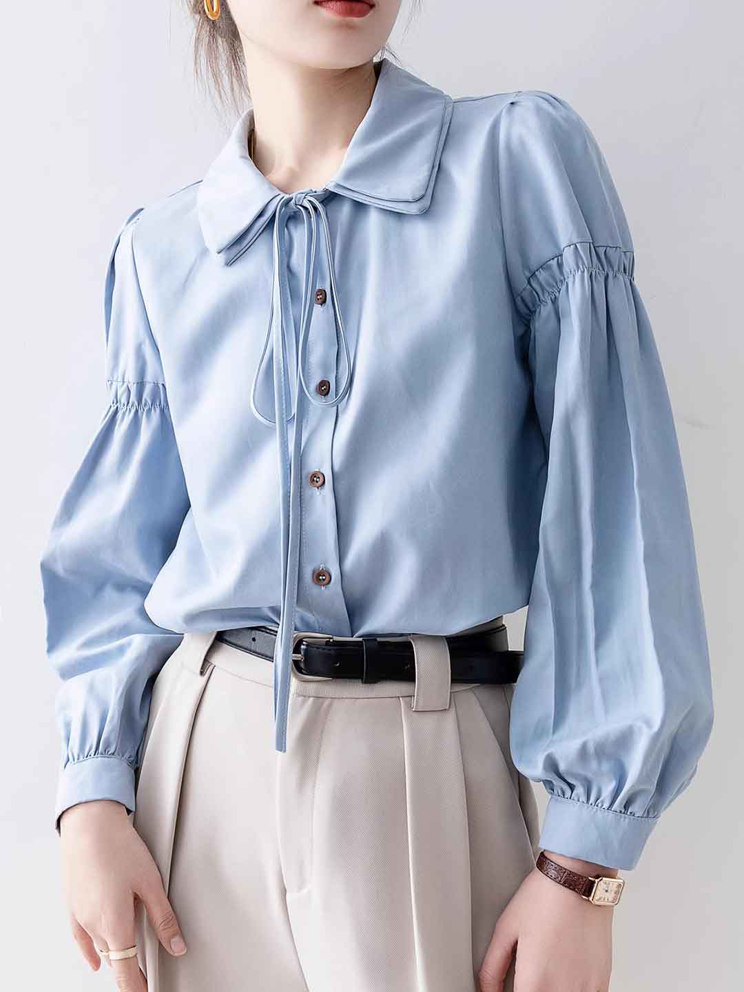 Camicia in Raso con Fiocco | Elegante & Sofisticata | Perfetta per Ufficio & Occasioni Speciali