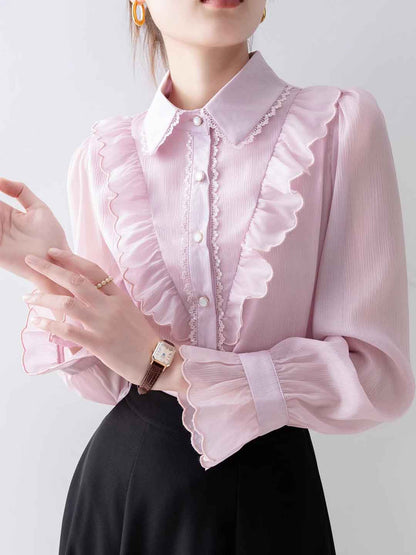 Camicia in Chiffon con Volant | Elegante & Romantica | Perfetta per Ogni Occasione