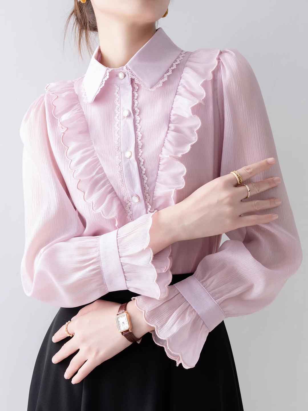 Camicia in Chiffon con Volant | Elegante & Romantica | Perfetta per Ogni Occasione