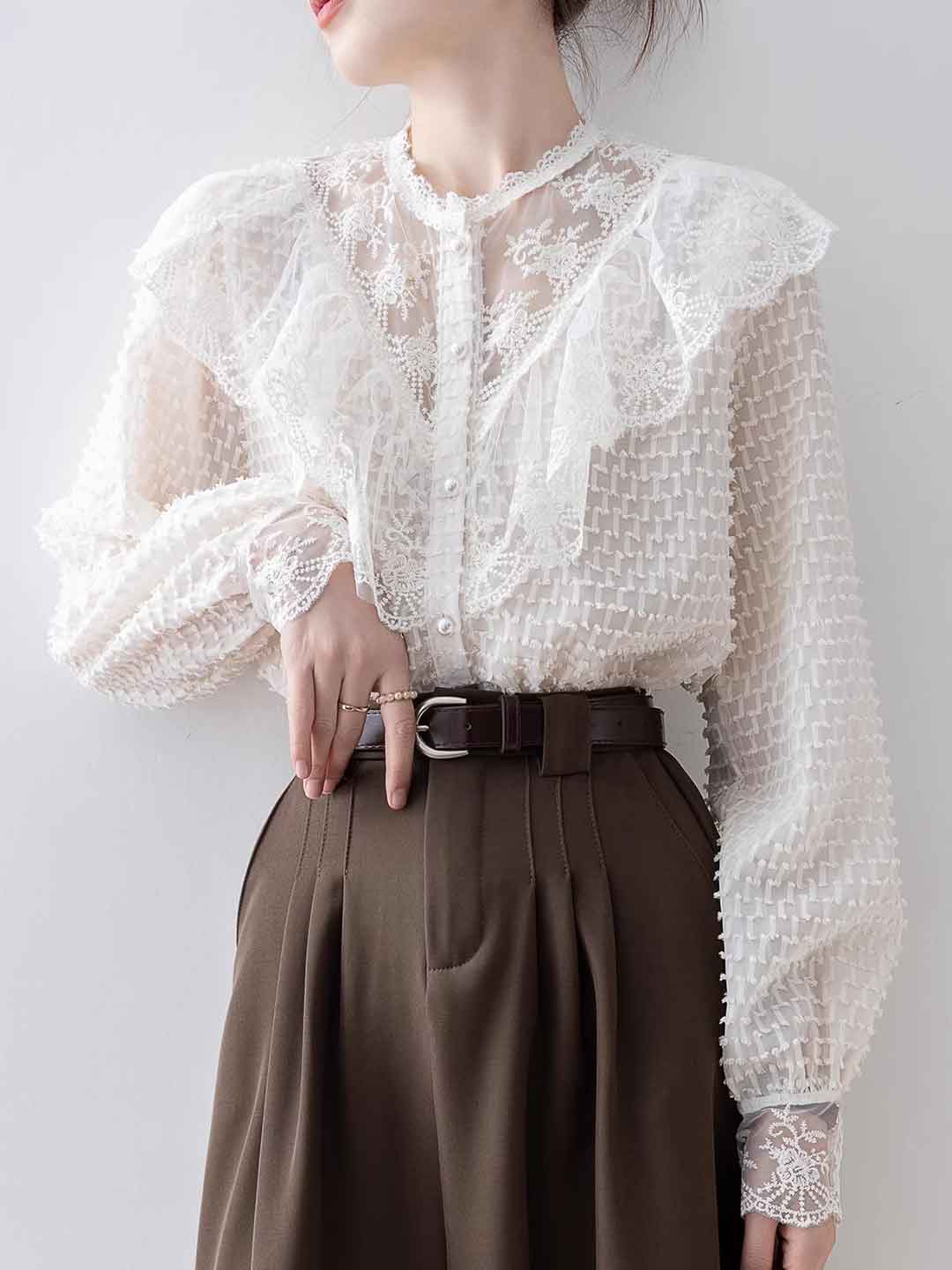 Blusa in Tulle con Pizzo & Volant | Elegante & Romantica | Perfetta per Occasioni Speciali