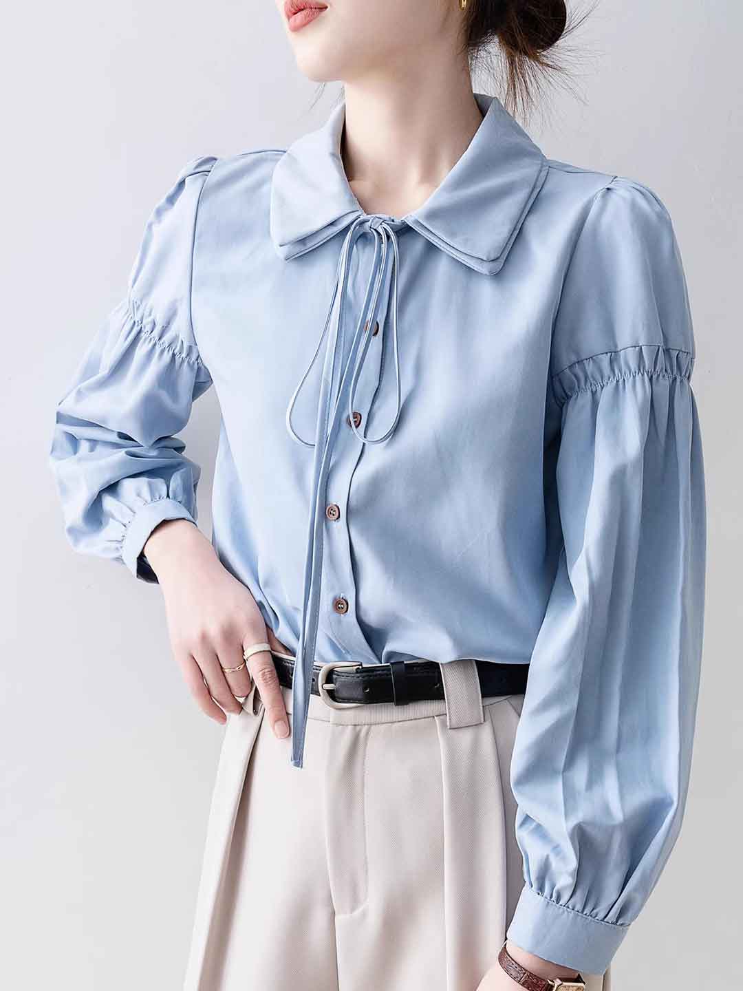 Camicia in Raso con Fiocco | Elegante & Sofisticata | Perfetta per Ufficio & Occasioni Speciali