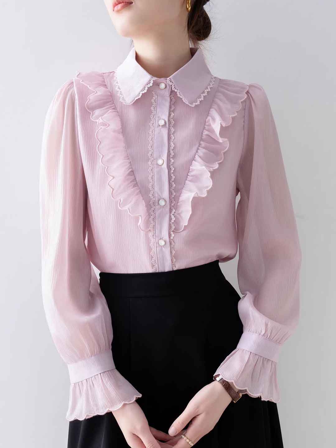 Camicia in Chiffon con Volant | Elegante & Romantica | Perfetta per Ogni Occasione