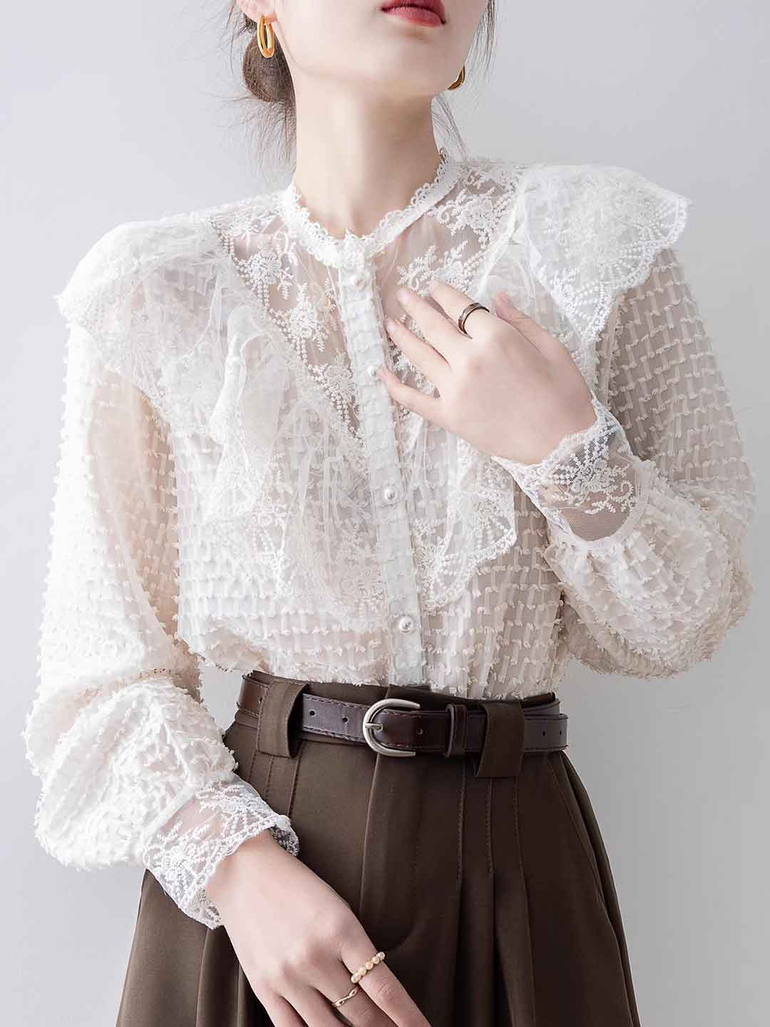 Blusa in Tulle con Pizzo & Volant | Elegante & Romantica | Perfetta per Occasioni Speciali