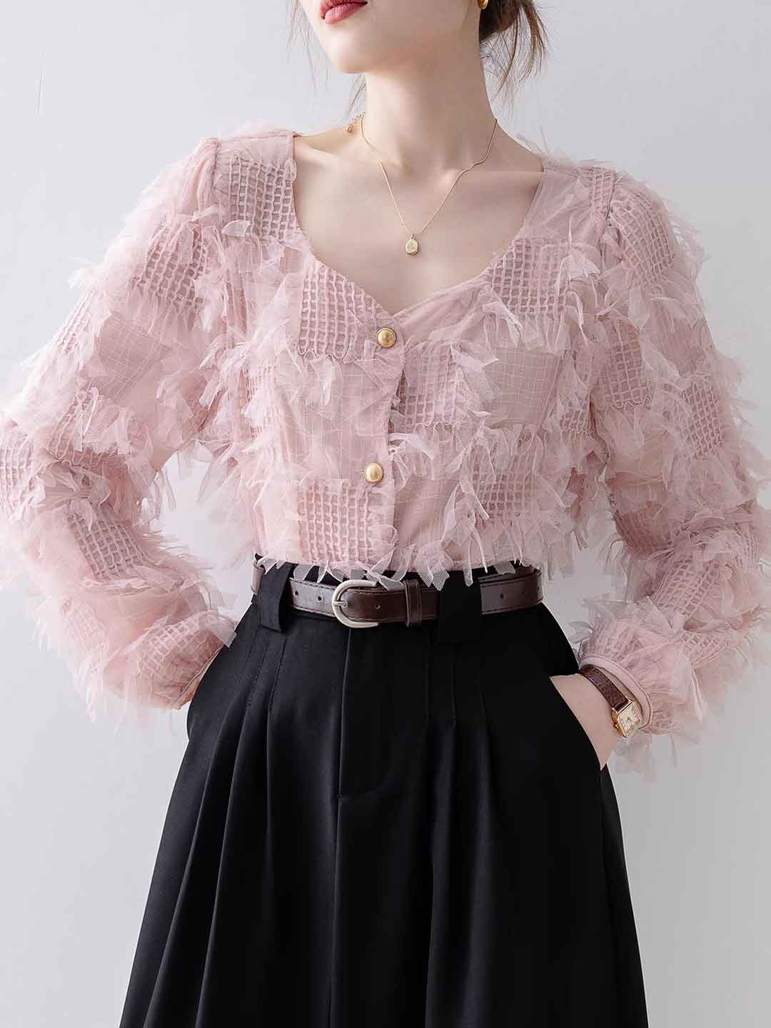 Blusa in Tulle con Fiori 3D | Elegante & Romantica | Perfetta per Occasioni Speciali