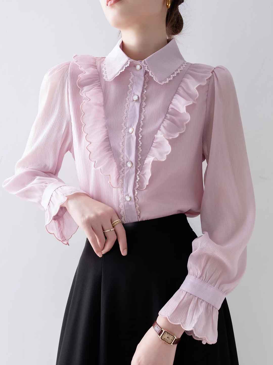 Camicia in Chiffon con Volant | Elegante & Romantica | Perfetta per Ogni Occasione