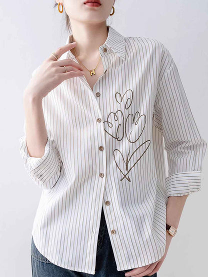 Camicia a Righe con Ricamo | Elegante & Casual | Stile Raffinato