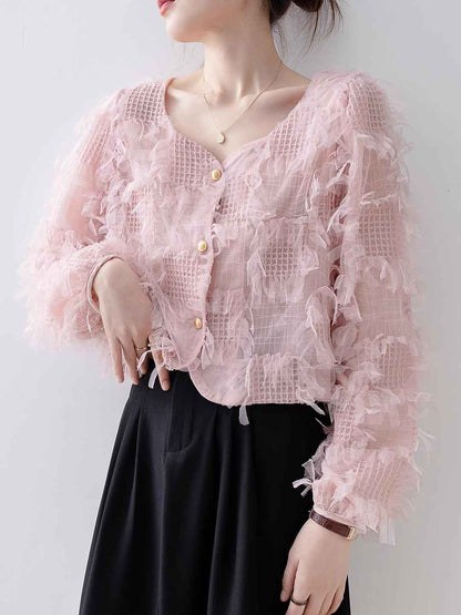 Blusa in Tulle con Fiori 3D | Elegante & Romantica | Perfetta per Occasioni Speciali