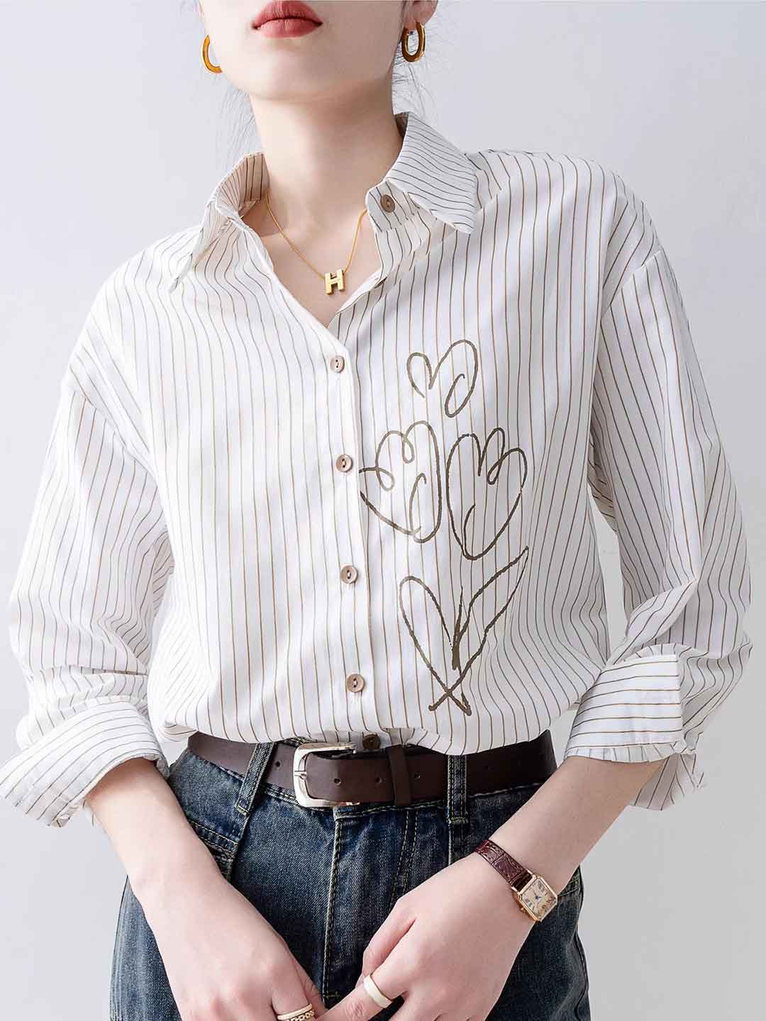 Camicia a Righe con Ricamo | Elegante & Casual | Stile Raffinato