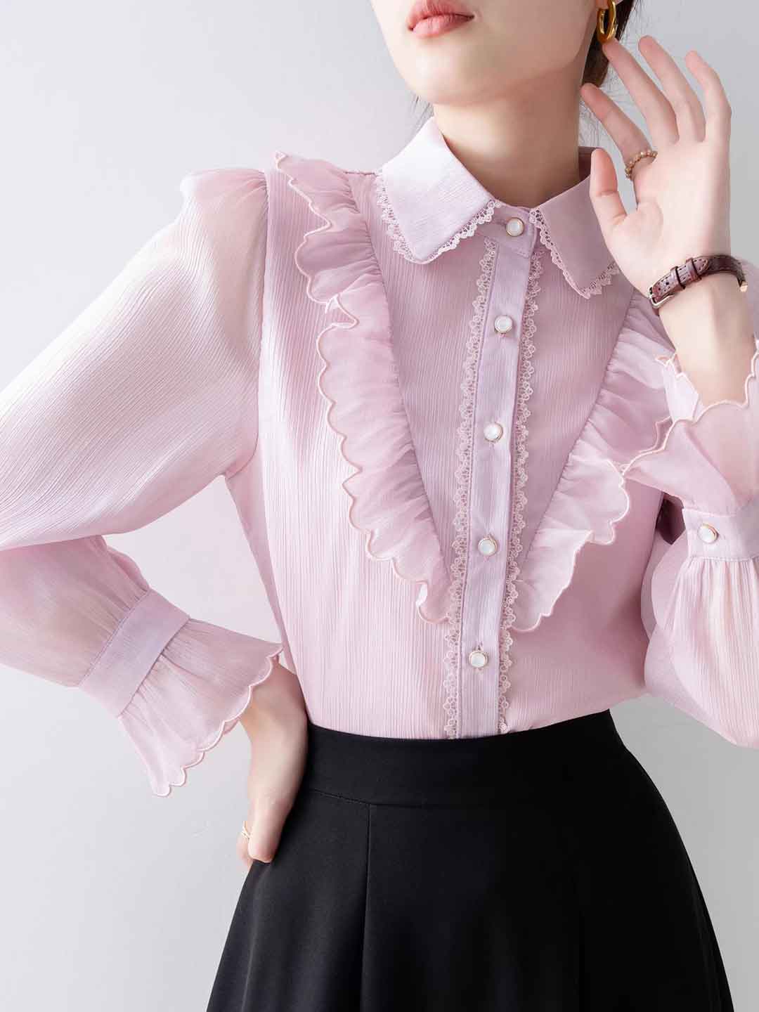 Camicia in Chiffon con Volant | Elegante & Romantica | Perfetta per Ogni Occasione