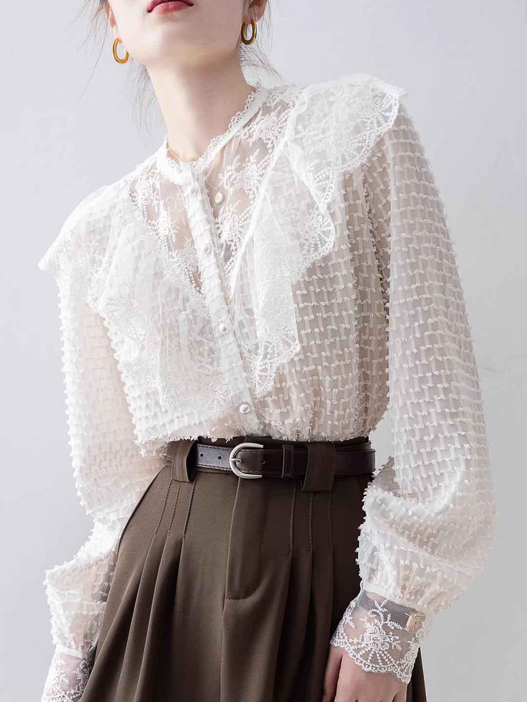 Blusa in Tulle con Pizzo & Volant | Elegante & Romantica | Perfetta per Occasioni Speciali