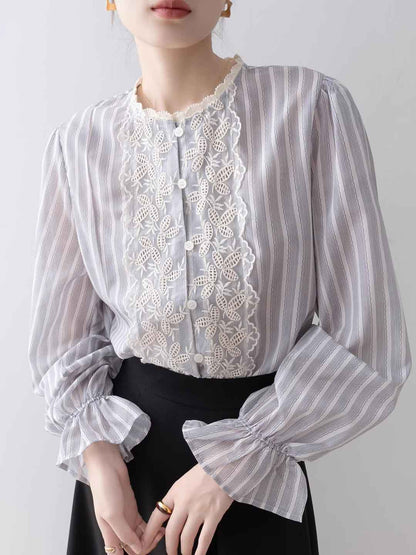 Blusa a Righe con Pizzo | Romantica & Elegante | Stile Raffinato