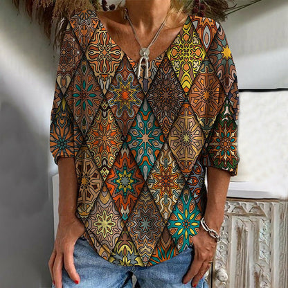 Blusa Etnica con Maniche 3/4 | Stile Boho | Comoda & Colorata