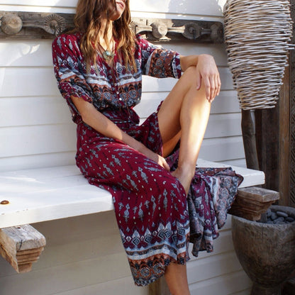 Abito Lungo Boho con Stampa Etnica | Leggero | Chic e Versatile