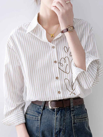 Camicia a Righe con Ricamo | Elegante & Casual | Stile Raffinato