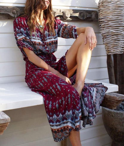 Abito Lungo Boho con Stampa Etnica | Leggero | Chic e Versatile