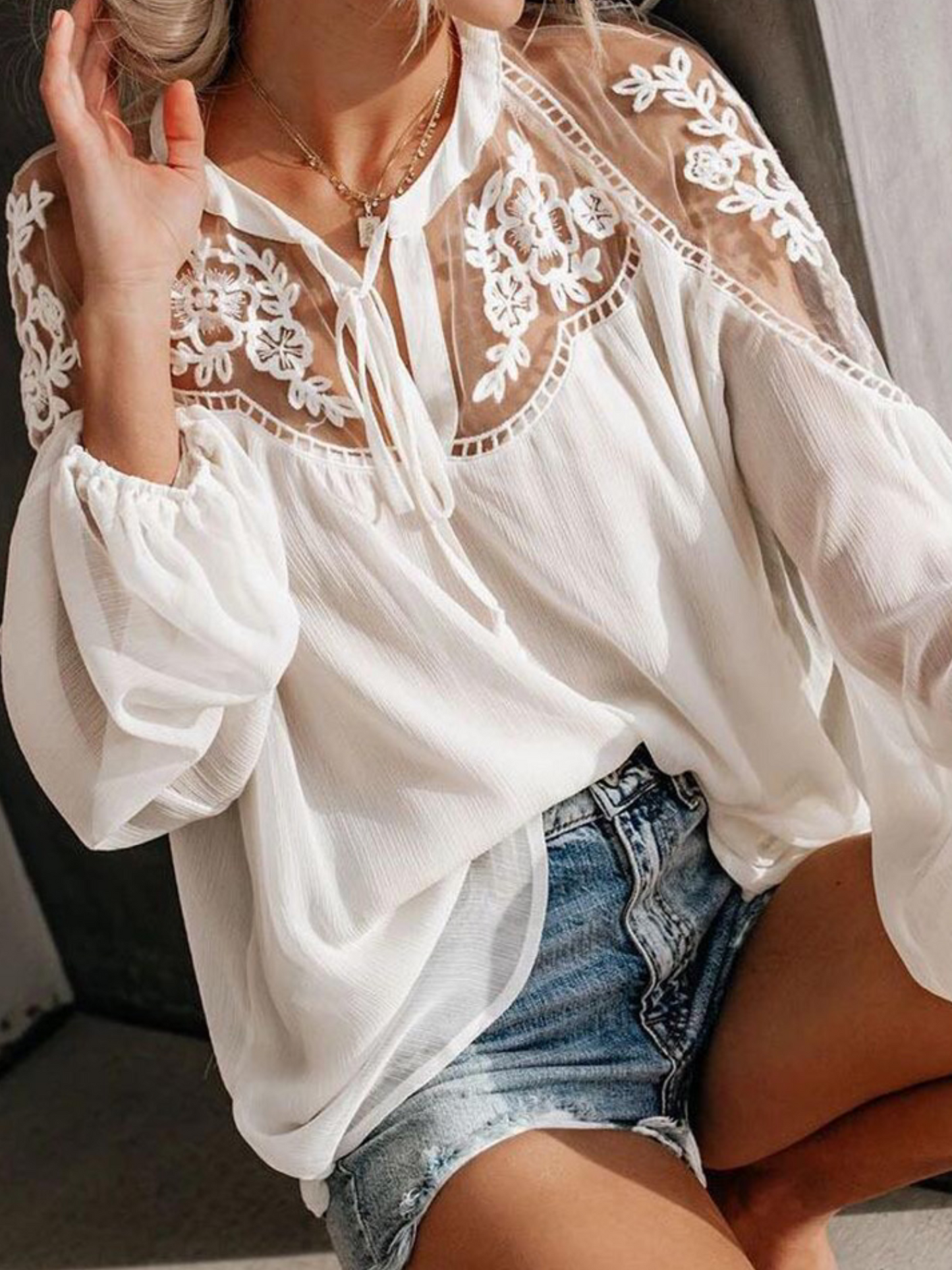 Blusa Boho | Dettagli in Pizzo | Spalle Scoperte