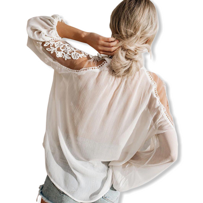 Blusa Boho | Dettagli in Pizzo | Spalle Scoperte