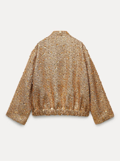 Giacca Bomber con Paillettes | Dorata & Brillante | Perfetta per le Serate