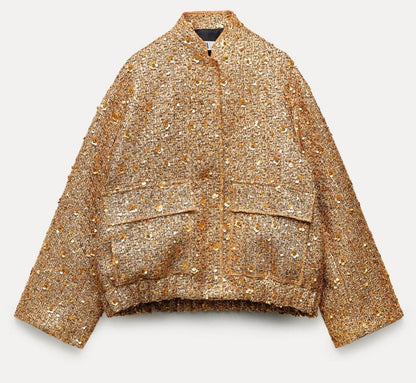 Giacca Bomber con Paillettes | Dorata & Brillante | Perfetta per le Serate