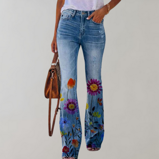 Jeans a Zampa Donna | Stampa Floreale | Vita Alta & Boho Chic