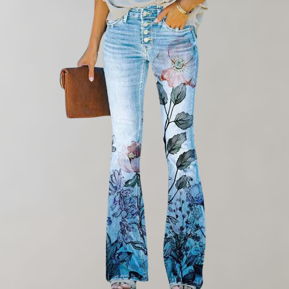 Jeans a Zampa Donna | Stampa Floreale | Vita Alta & Boho Chic