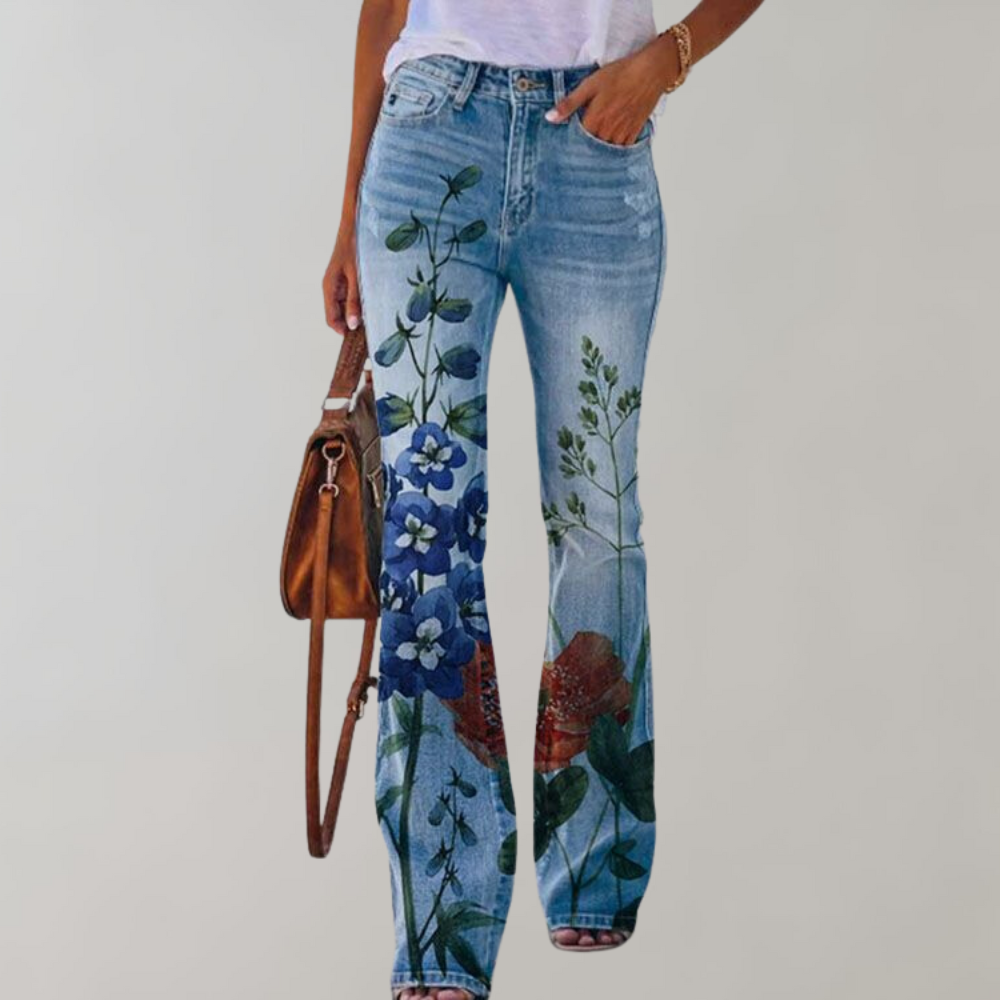 Jeans a Zampa Donna | Stampa Floreale | Vita Alta & Boho Chic