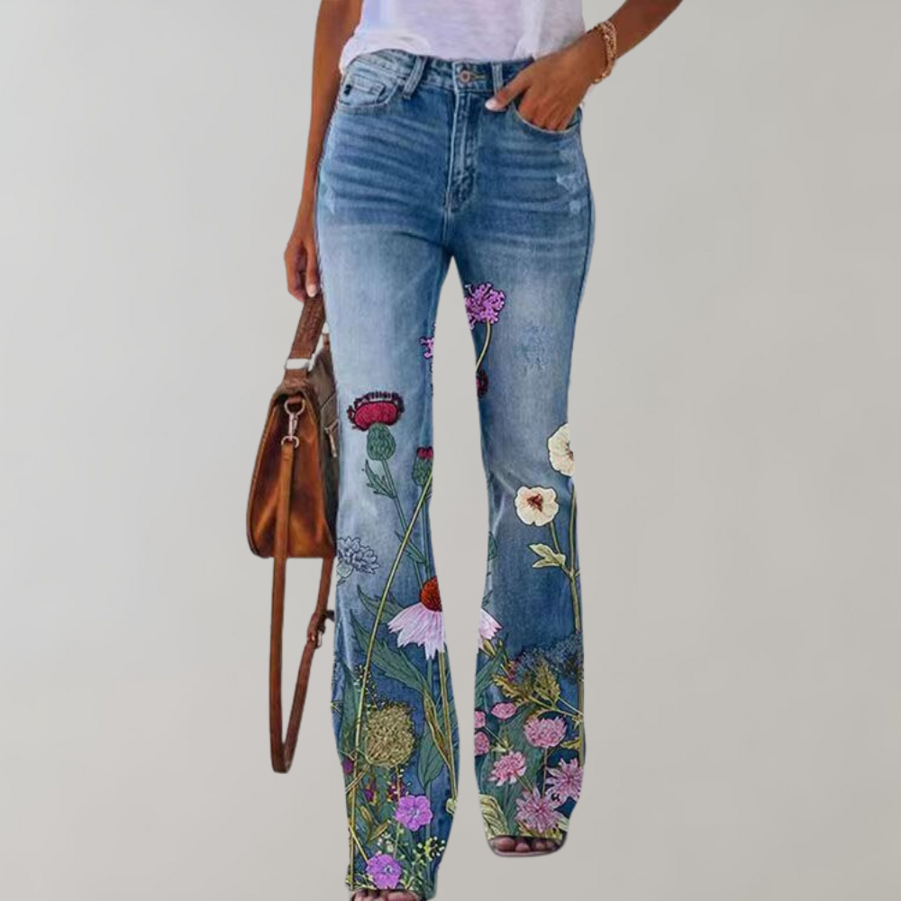 Jeans a Zampa Donna | Stampa Floreale | Vita Alta & Boho Chic