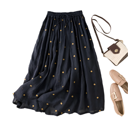 Gonna Midi Plissettata con Pois Ricamati | Elegante & Versatile