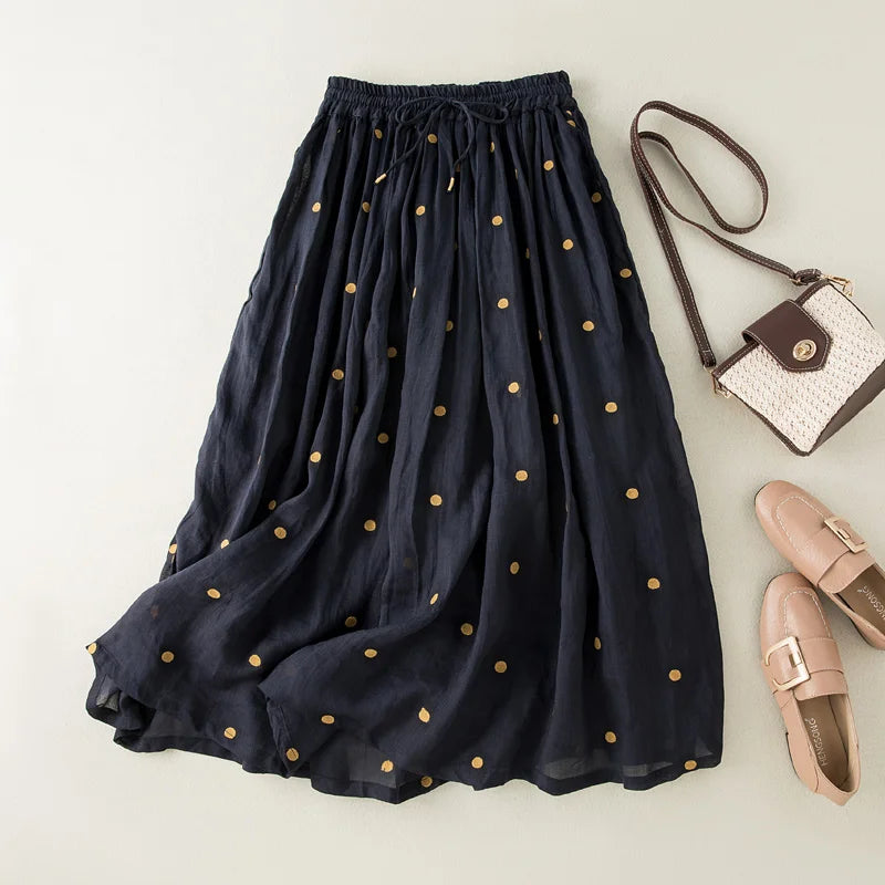 Gonna Midi Plissettata con Pois Ricamati | Elegante & Versatile