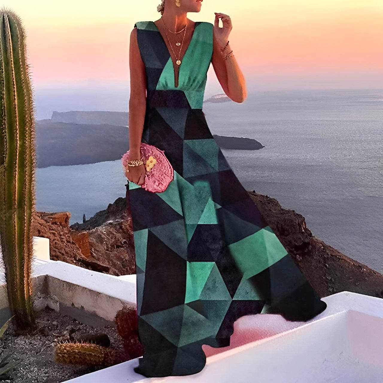 Maxi Dress Elegante | Scollo a V | Gonna Fluida