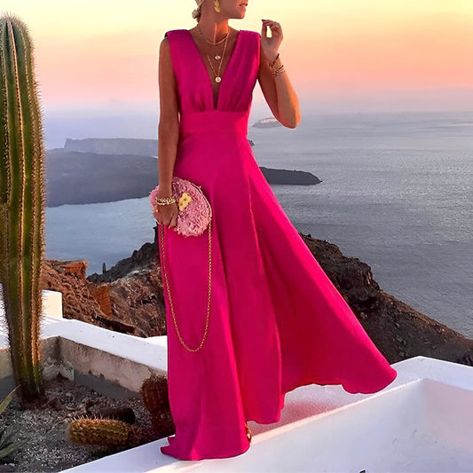 Maxi Dress Elegante | Scollo a V | Gonna Fluida