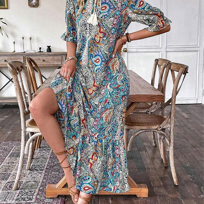 Maxi Dress Boho | Stampa Paisley | Leggero e Chic